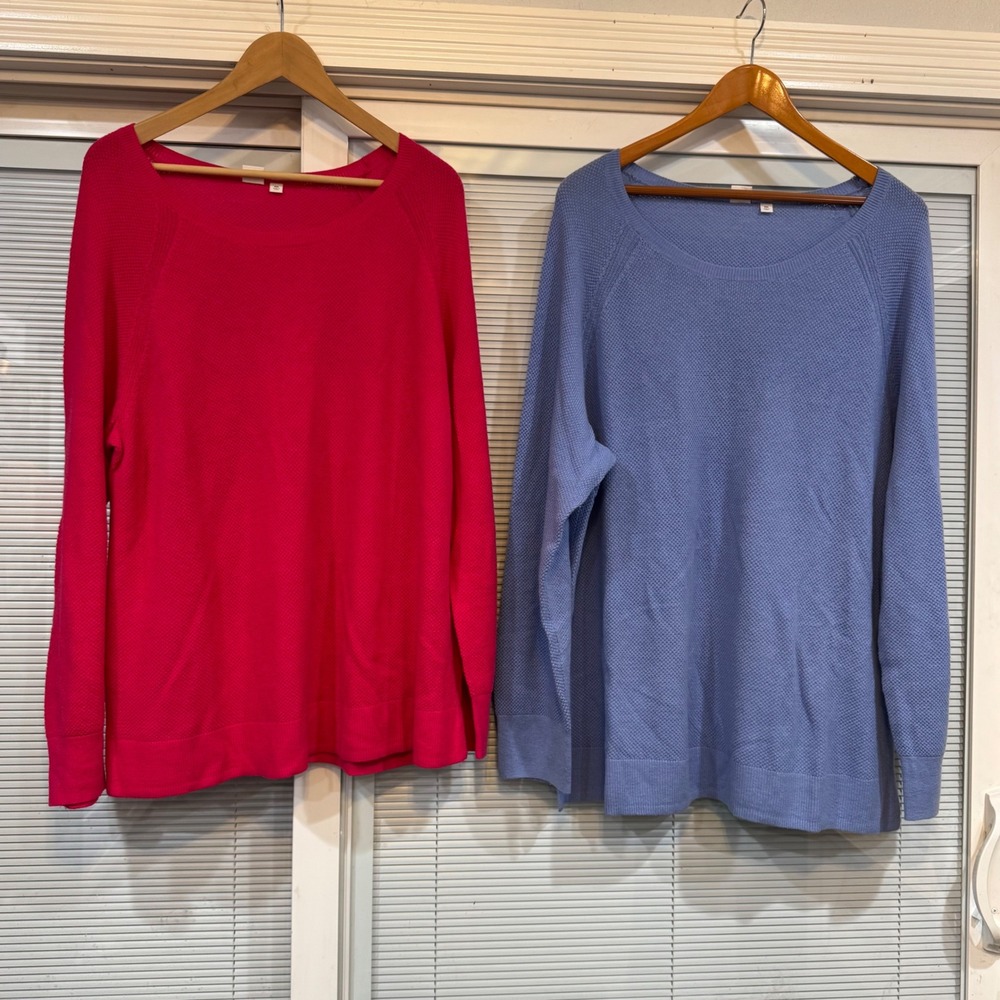 Gap Bella Crew PO Sweater Set 2 XXL Bright Claret Hyacinth Pink Blue Textured PO